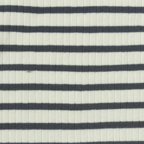 Dark Grey Stripes Rib Knit, Cotton, 245 gsm