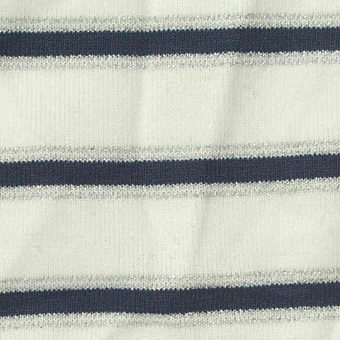 White Horizontal-Stripe Jersey Knit, Polyester, 190 gsm, 155 cm