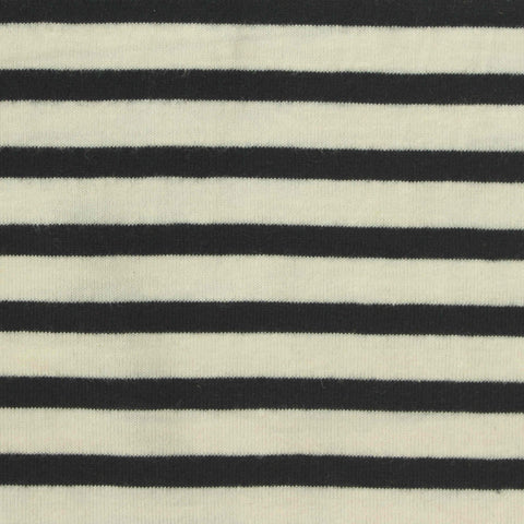 Black Horizontal-Stripe Jersey Knit, Cotton-Poly, 145 gsm