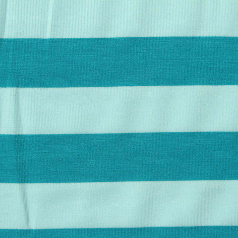 Teal Horizontal-Stripe Jersey Knit, Viscose-Poly