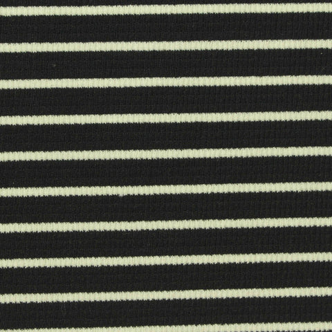 Black Horizontal-Stripe Interlock Knit, Polyester, 220 gsm, 145 cm