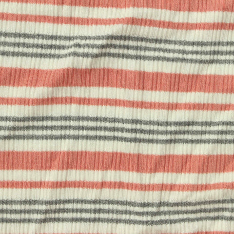 Off-White Horizontal-Stripe Rib Knit, Viscose, 220 gsm, 125 cm