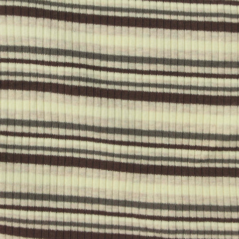 Cream Horizontal-Stripe Rib Knit, Cotton, 265 gsm