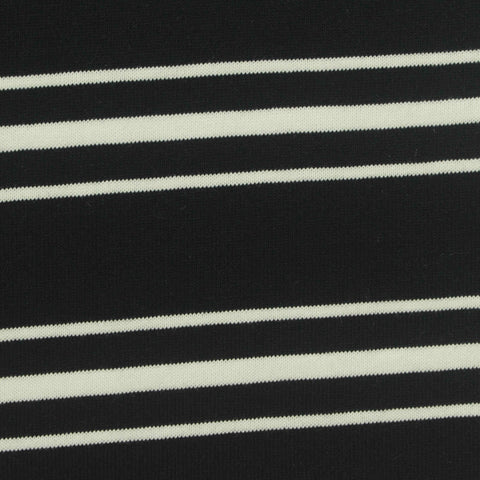Black Horizontal-Stripe Jersey Knit, Cotton, 225 gsm