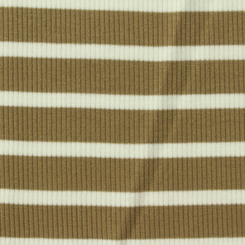 Brown Stripes Rib Knit, Viscose-Poly