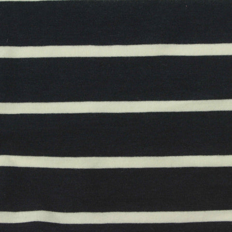 White Horizontal-Stripe Jersey Knit, Viscose-Cotton