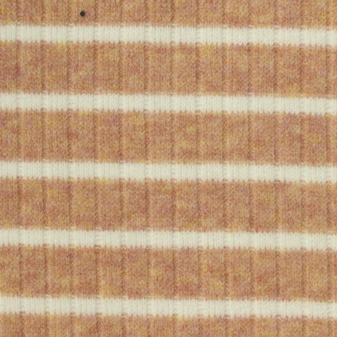 Heathered Tan Horizontal-Stripe Rib Knit, Acrylic-Poly