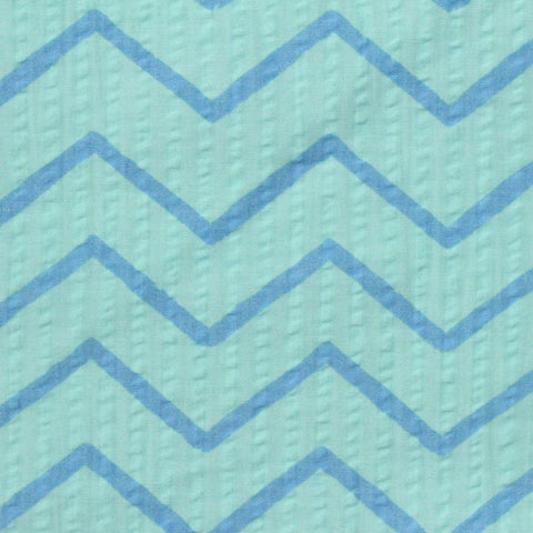 Blue Chevron Seersucker, Poly-Cotton