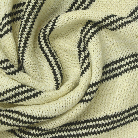 Cream Horizontal-Stripe Chunky Knit, Viscose-Poly, 280 gsm