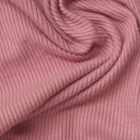 Polyester Viscose Stretch Rib Knit Fabric, 230 gsm, 125 cm — Pink