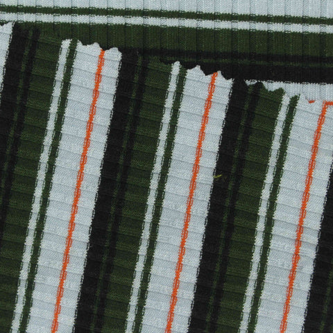 Light Blue Stripes Rib Knit, Poly-Viscose