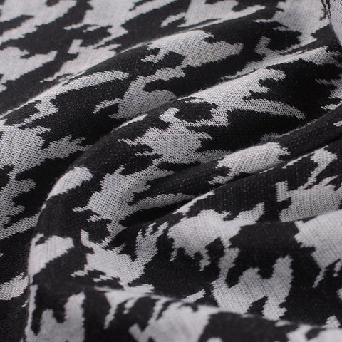 Black Houndstooth Interlock Knit, Polyester, 226 gsm