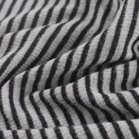 Black Vertical-Stripe Rib Knit, Viscose, 173 gsm