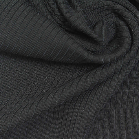 Tencel Lyocell Stretch Rib Knit Fabric, 280 gsm — Black