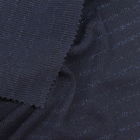 Blue Horizontal-Stripe Rib Knit, Poly-Cotton, 184 gsm