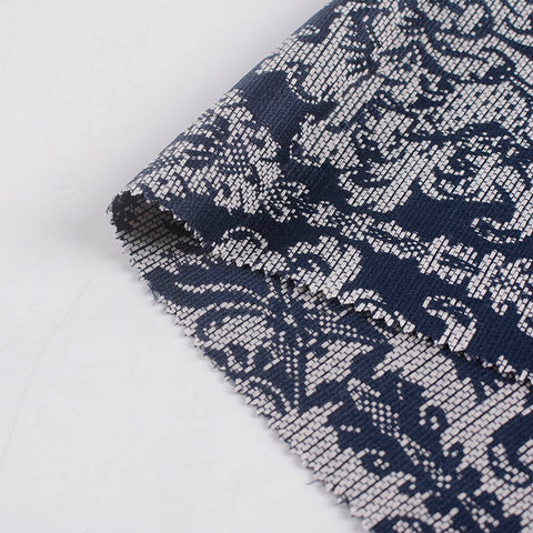 Dark Blue Damask Jacquard, Poly-Cotton