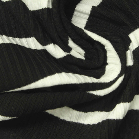 Black Diagonal-Stripe Rib Knit, Viscose, 330 gsm, 120 cm