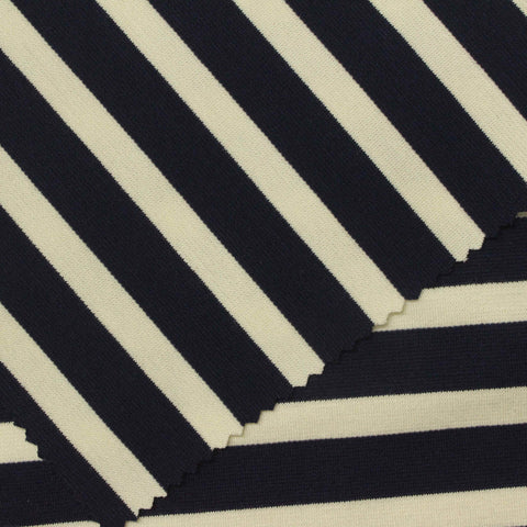 Navy Horizontal-Stripe Ponte Knit, Viscose-Poly, 280 gsm