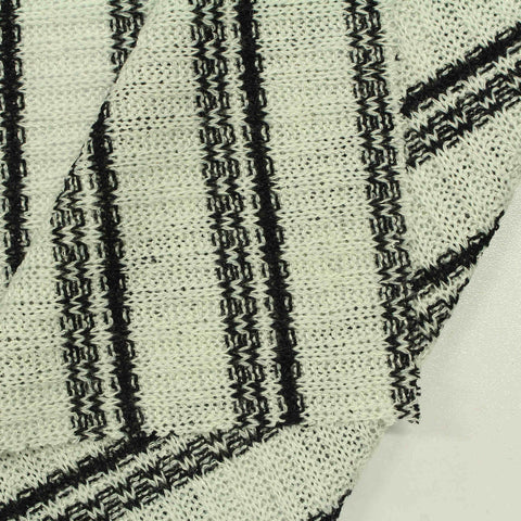Black Vertical-Stripe Rib Knit, Poly-Viscose, 190 gsm