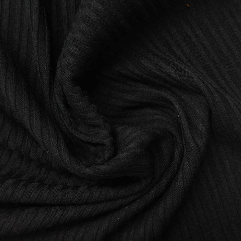 Polyester Viscose Stretch Rib Knit Fabric, 225 gsm, 150 cm — Black