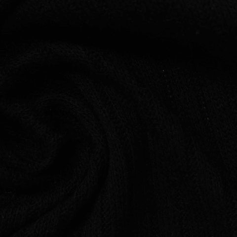 Polyester Viscose Stretch Rib Knit Fabric, 215 gsm, 150 cm — Black