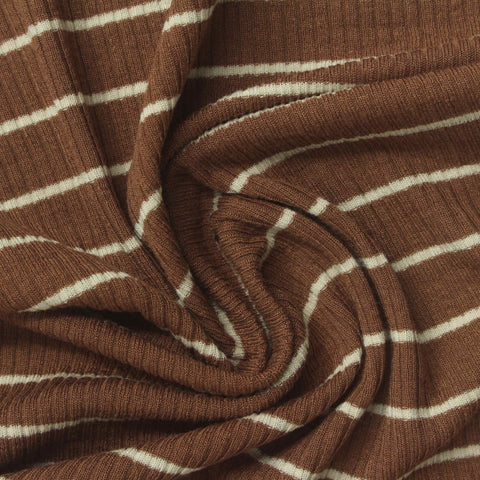 Brown Horizontal-Stripe Rib Knit, Viscose