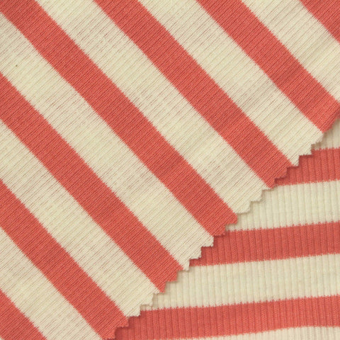 Striped Slub Cotton Polyester Stretch Rib Knit Fabric, 190 gsm, 124 cm — Red