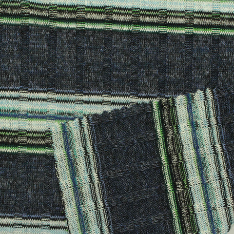 Dark Blue Horizontal-Stripe Rib Knit, Poly-Viscose, 190 gsm, 160 cm