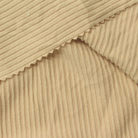 Brushed Polyester Stretch Rib Knit Fabric, 150 gsm, 160 cm — Beige