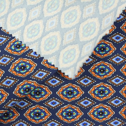 Orange Geometric-Medallion Bengaline, Viscose-Nylon