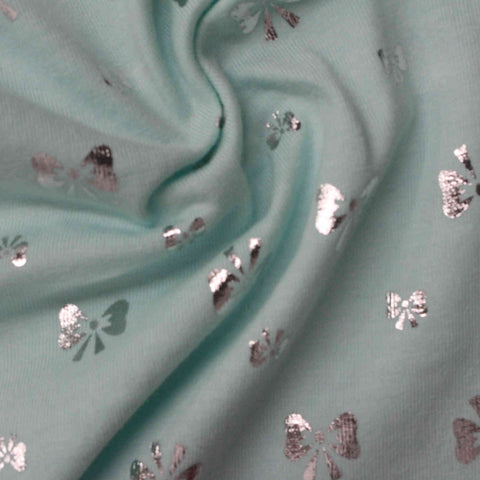 Silver Flowers Jersey Knit, Cotton-Poly