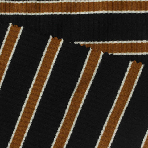 Black Horizontal-Stripe Rib Knit, Poly-Viscose, 220 gsm, 130 cm, ref EF-240604