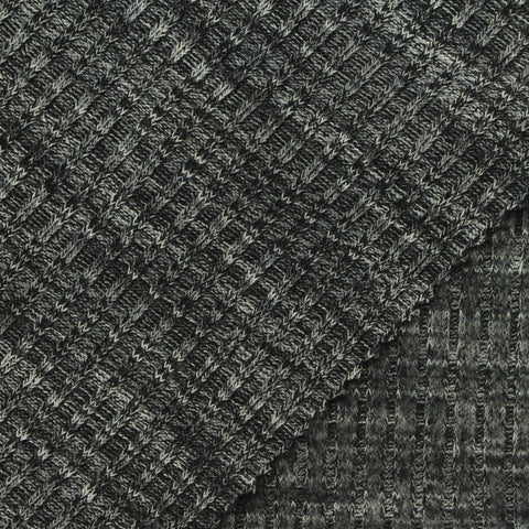 Dark Grey Marl Rib Knit, Poly-Viscose, 270 gsm