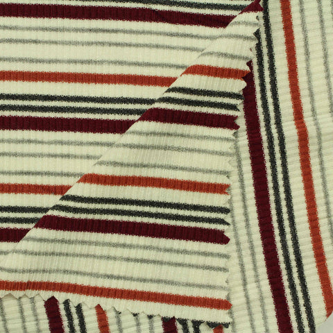 Cream Horizontal-Stripe Rib Knit, Viscose, 202 gsm