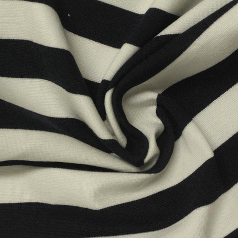 Black Horizontal-Stripe Ponte Knit, Viscose-Poly, 260 gsm