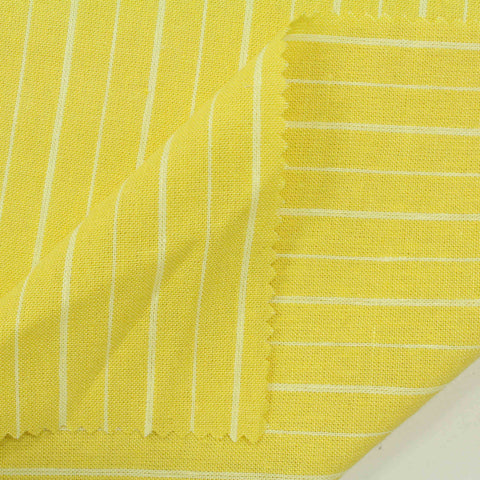 Light Yellow Vertical-Stripe Woven, Linen-Cotton