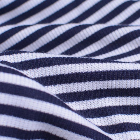 Navy Horizontal-Stripe Rib Knit, 215 gsm