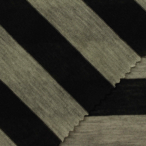 Black Horizontal-Stripe Jersey Knit, Polyester, 124 gsm