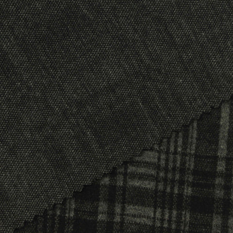 Dark Grey Plaid Interlock Knit, Poly-Viscose, 342 gsm