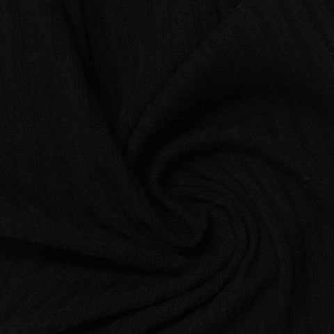 Cotton Stretch Rib Knit Fabric, 200 gsm, 155 cm — Black