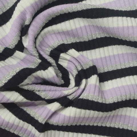 Black Horizontal-Stripe Rib Knit, Cotton-Poly, 205 gsm
