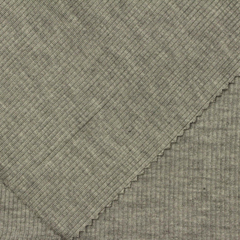 Khaki Marl Rib Knit, Viscose, 190 gsm