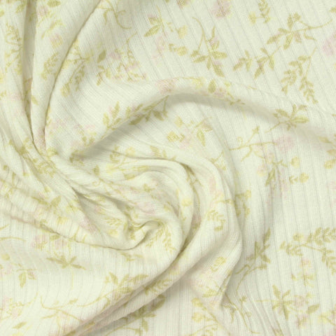 Green Floral Rib Knit, Viscose