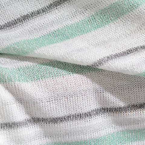 White Horizontal-Stripe Chunky Knit, Poly-Viscose, 146 gsm