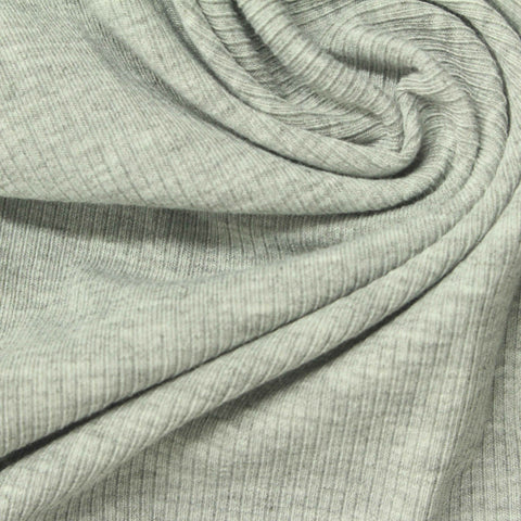Light Grey Marl Rib Knit, Polyester, 310 gsm, 120 cm