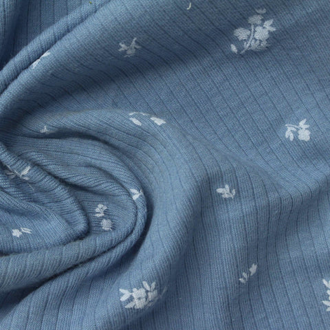 White Floral Rib Knit, Cotton, 230 gsm