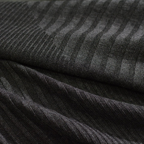 Polyester Viscose Stretch Rib Knit Fabric, 220 gsm — Black