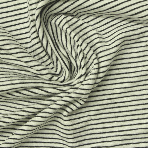 Black Horizontal-Stripe Jersey Knit, Viscose, 190 gsm