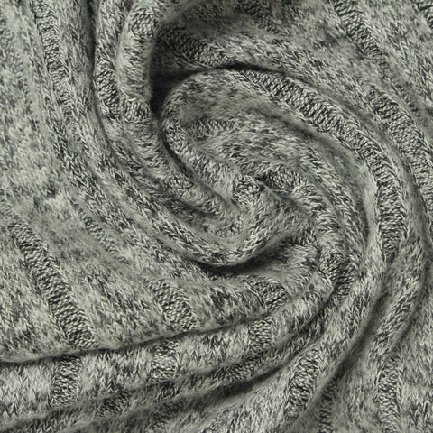 Heather Grey Marl Rib Knit, Viscose-Poly, 200 gsm