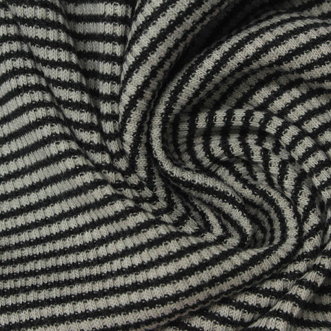 Black Horizontal-Stripe Rib Knit, Poly-Cotton, 195 gsm